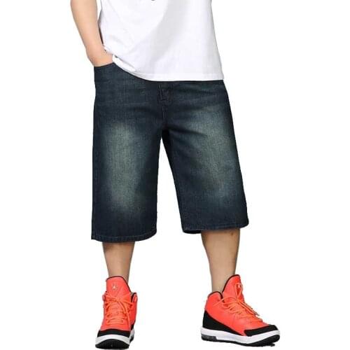 Summer Loose Baggy Denim Short Men Hip Hip Jeans Short Knee Length Boardshort Male Clothing Blue Plus Size 46