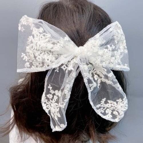 Women Girls Cute Hairpins Hair Rope Lace Flower Bow Ribbon Hair Clip Hair Ornament Fashion Headband Black White Hair Accessory