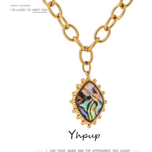 Yhpup Trendy Abalone shell Pendant Stainless Steel Chain Necklace for Women collane donna Statement 2021 Jewelry Bijoux Femme