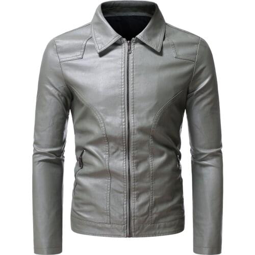 2020 Motorcycle Slim Leather Jacket Side Zipper Lapel for Men Business Simple Casual PU Leather Jacket