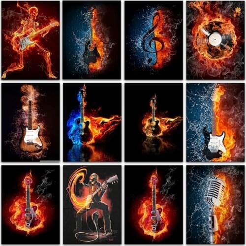 5D DIY Diamond Painting Kit Paint flame guitar landscape music home decor art Full Square&Round embroidery mosaic Cross stitch