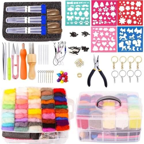 Nonvor 50 Colors Complete Needle Felting Tools and Felt Foam Molds Supplies Craft Animal DIY Package with Storage Box