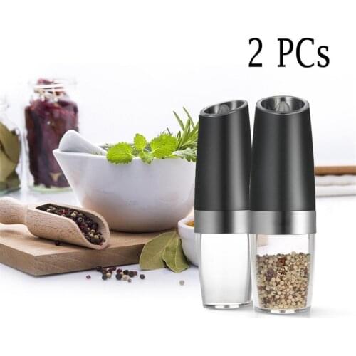Set of 2 Electric Gravity Pepper & Salt Grinder with LED Light Automatic Adjustable Pepper Spice Mill Kitchen Grinding Tools
