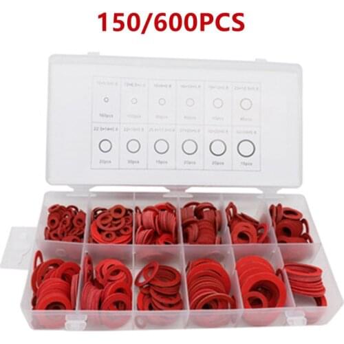 150/600pcs Red Steel Paper Fiber Flat Washer Kit Insulation Washer Gasket Nut & Bolt Set Flat Ring Seal Assortment Kit
