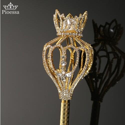 Pioessa New Scepter Stage wedding costume props inlaid with diamond oval lotus Scepter curve beautiful shining magic fairy wand