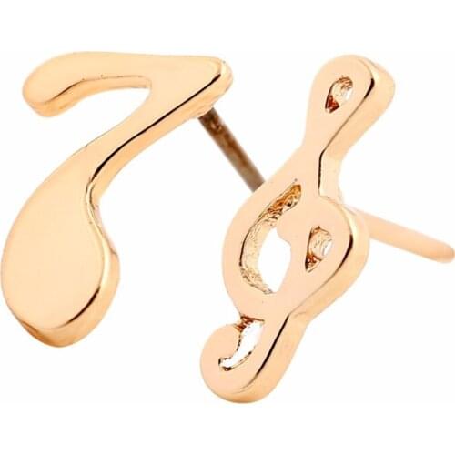 Wholesale 10Pair/Lot Tiny Music Notes Earring Stud Brass Brincos Jewelry Two Different Sided Earings Korean Style For Women Gift