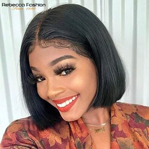 Rebecca Bob Wig Brazilian Remy Hair Straight Short Bob Lace Front Wigs 4x4 Lace Front Human Hair Wigs Pre-plucked With Baby Hair