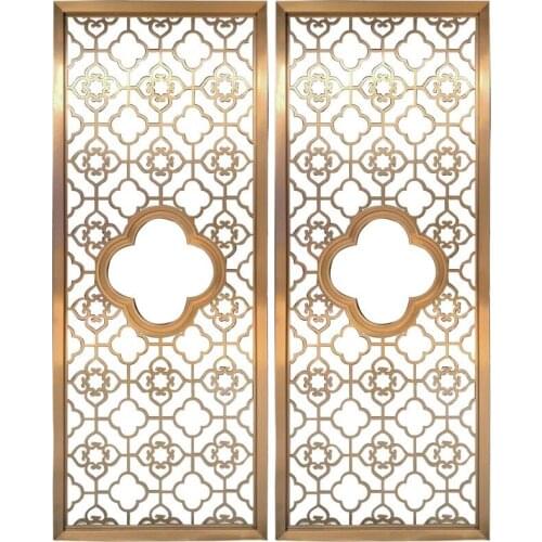 Stainless steel partition simple light luxury new Chinese metal screen hollow carved hotel living room