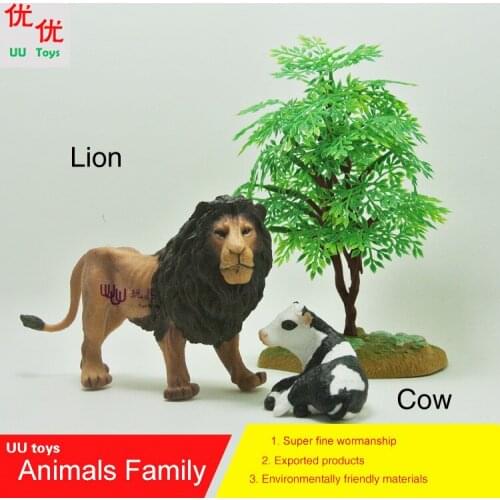 Hot toys: Lion (Leo) and Cow (milch cow, cattle) Simulation model Animals kids toys educational props