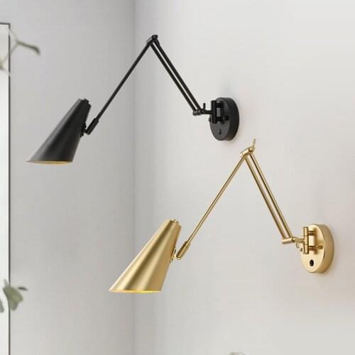 Bedroom Bedside Sconce Reading Eye Protection LED Lighting Nordic Rotating Telescopic With Switch Long Rocker LED Wall Light