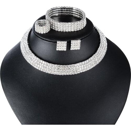 Luxurious Wedding Bridal Jewelry Sets for Women Bride Bridesmaid Necklace Adjustable Bracelet Ring Earring Set Birthday Gift