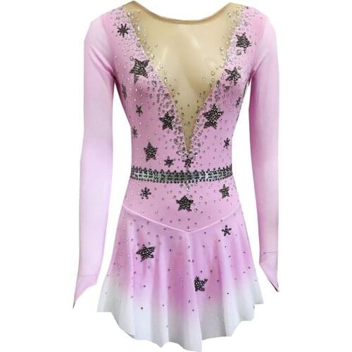 Pink Figure Skating Dress,Sleeveless Ice Skating Skirt,Spandex Competition Dresses,Turtleneck Collar Mesh Skirt