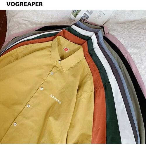 Spring Autumn Letter Printed Shirt Casual Long Sleeve Shirts Korean Streetwear Office Couple Shirts Top Male Blouses Clothes