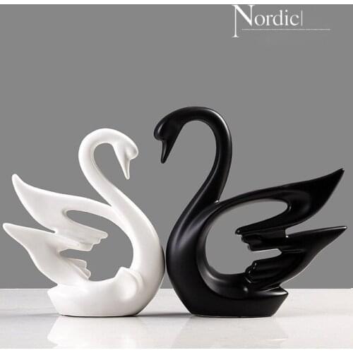 MODERN CERAMIC ANIMAL FIGURINES SWAN COUPLE DECORATION CRAFTS HOME TV CABINET FURNISHINGS ORNAMENTS OFFICE DESKTOP ACCESSORIES