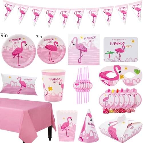 Flamingo Theme Female Adult Baby Birthday Party Decoration Kids Girl Party Supplies Party Disposable Paper Edible Tableware