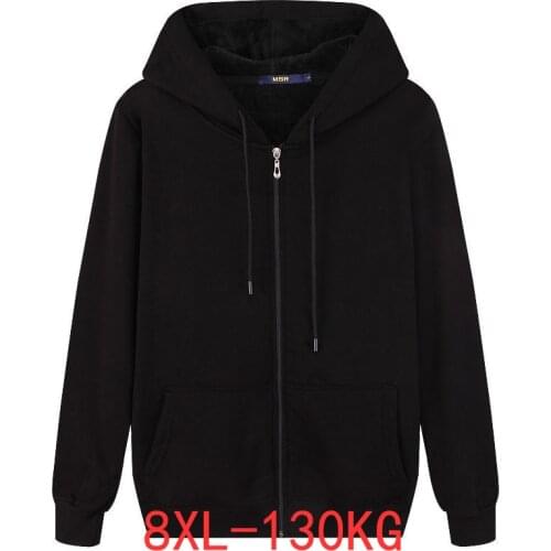 Large size hooded sweatshirt 6XL 7XL 8XL autumn and winter mens long sleeve casual black blue gray large size coat