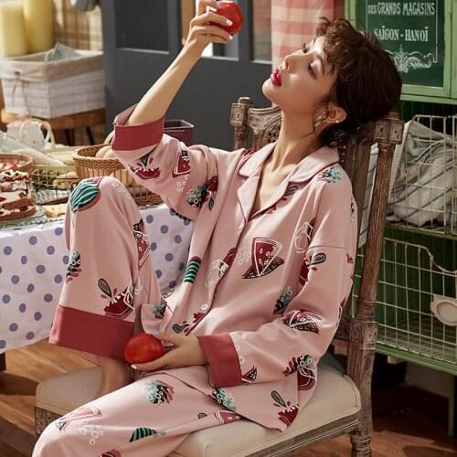 Spring And Autumn Plus Size Thin Cotton Homewear Full Sleeve Pajamas Set