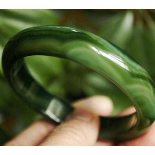 Green Banded Agate Bangle Bracelet 56-62mm (inside diameter)