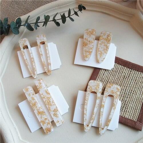 1 pcs 2019 New Trendy Gold Color Sequins White Acrylic Geometric Hollow Drop Hairpins For Women Vintage Long Rectangle Hair Clip