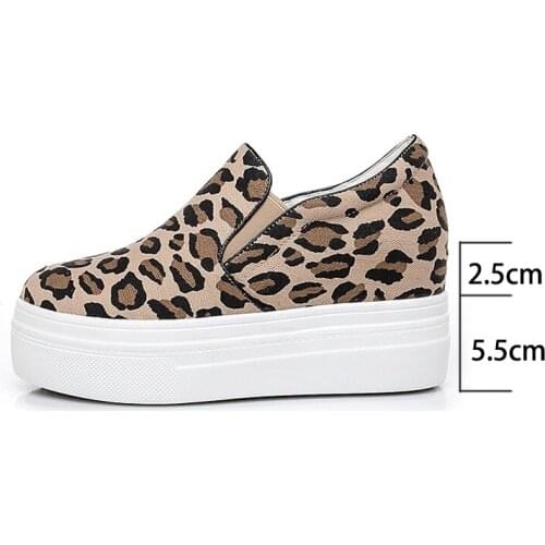 Krasovki Super High Platform White Leopard Thick Sole Women Flats Shoes Casual Sexy Height Increased Sneakers