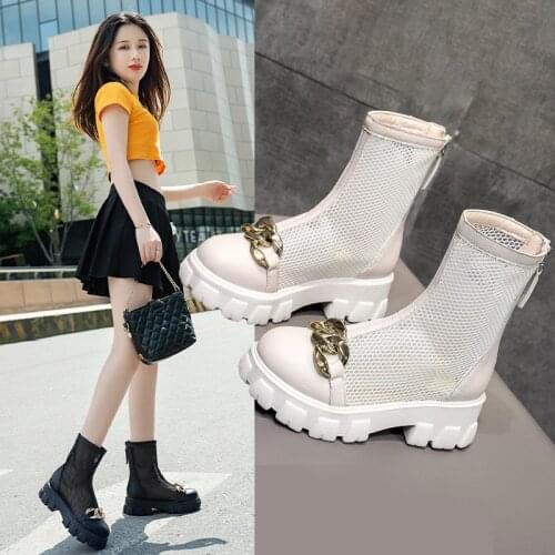 Big Size 42 43 Summer Breathable Platform Boots Hollow Out 6cm Thick Sole Women Back Zipper Height Increasing Boots NVXUE60