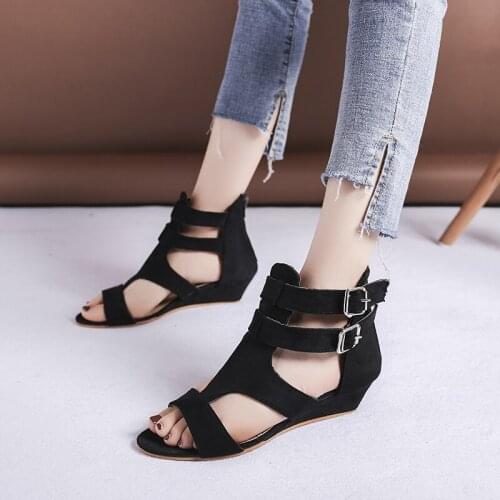 Weweya Summer Women Sandals Leopard Wedges Med Heel Open Toe Beach Ladies Height Increasing Shoes Platform Buckle Strap Size 43