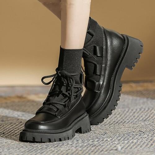 Womens Stretch Fabric Boots For Winter 2021 Lace-up Mediumn 4.5cm Square Heel Ankle Round Toe Solid Thick Platform Martin Boots
