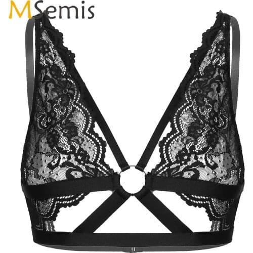 Womens See-through Floral Lace Strappy Bra Tops Hollow Out O-ring Bralette Lingerie Brassiere Underwear