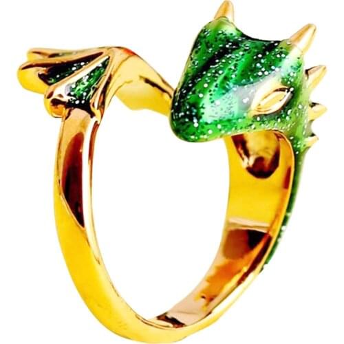 Goth Red Green Pink Blue Enamel Dragon Dinosaur Open Rings For Women Animal Cool Rings For Teenage Egirl Luxury Designer Jewelry