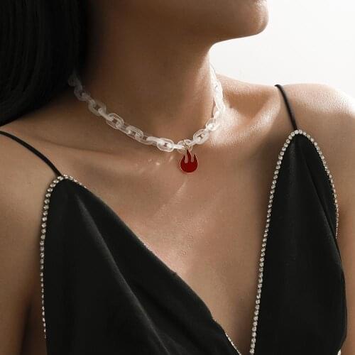 Jusieber Punk Red Flame Chunky Chain Necklace for Women Statement Dripping Acrylic Resin Choker Collar Femme Necklace Jewelry