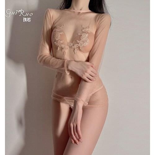 Women Sexy Transparent Shirts Female Erotic Mesh See Through Lace Lingerie Set Temptation Nightgown Nightwear Sex Thong Undewear