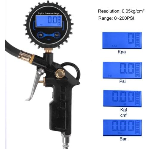 1pc Car Truck Air Tire Inflator with Digital Pressure Gauge 200 PSI Air Chuck & Hose Pistol Type