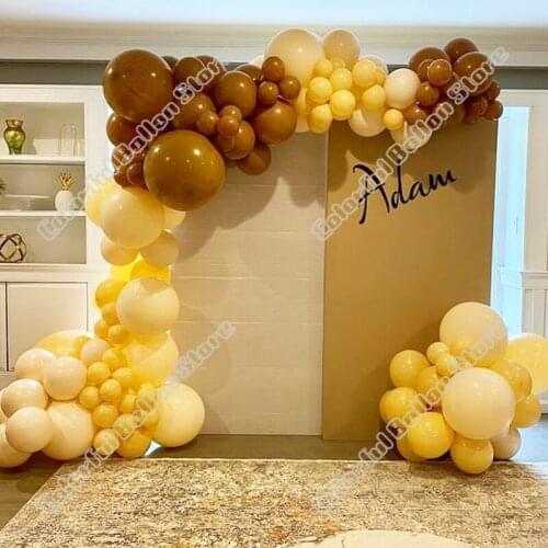 123pcs Birthday Party Wedding Double Maca Yellow Latex Balloon Arch Coffee Balloon Garland Baby Shower Celebration Decoration