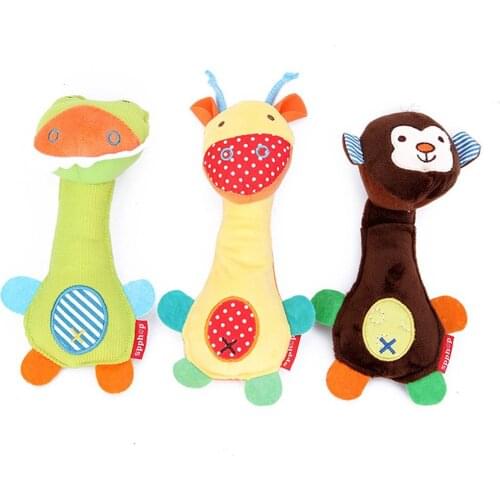 3Types Cartoon Plush Baby Rattle Baby Rattle Cute Zoo Series Baby Plush Hand Rattle Bb Stick Crocodile Colorful Head With Rattle