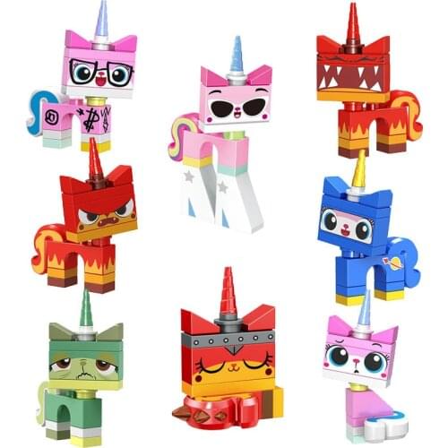 8pcs/set Single Building Blocks Cartoon Movie Bricks Unikitty Super Angry Astro Queasy Biznis Unicorn Kitty toys for children