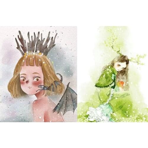 DIY Diamond Painting Little Deer Girl and Little Dragon Girl Square Diamond Round Cross Stitch Decor Frameless JX287