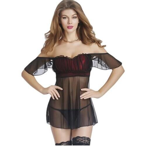 Plus Size Ultrathin Babydoll Sexy Lingerie Off Shoulder Sheer Mesh Transparent Nightwear Erotic Fetish Sleepwear Sexy Costumes