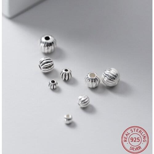925 Sterling Silver lantern Pumpkin round beads spacers for DIY Bracelet Necklace Jewelry Findings accesorices