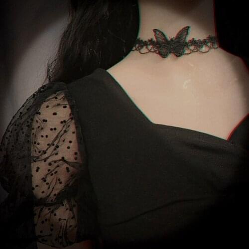 Japan and South Korea black velvet lace three-dimensional butterfly clavicle necklace temperament pearl butterfly clavicle chain