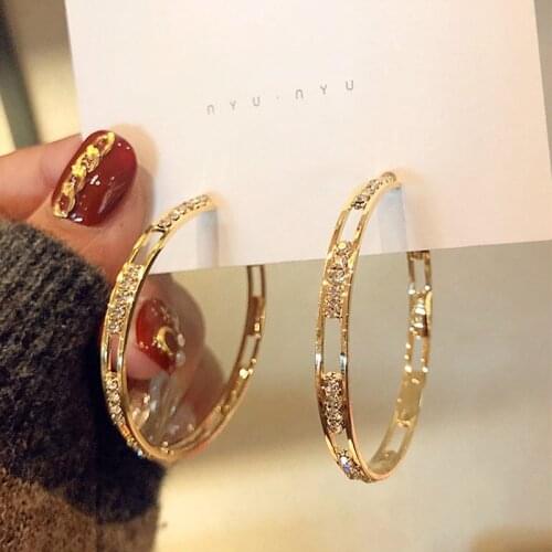 High-end Big Metal Huggie Earrings Fashion exquisite Hoop Earrings Round Luxury Zircon Crystal Jewelry women Exaggerate Bijoux