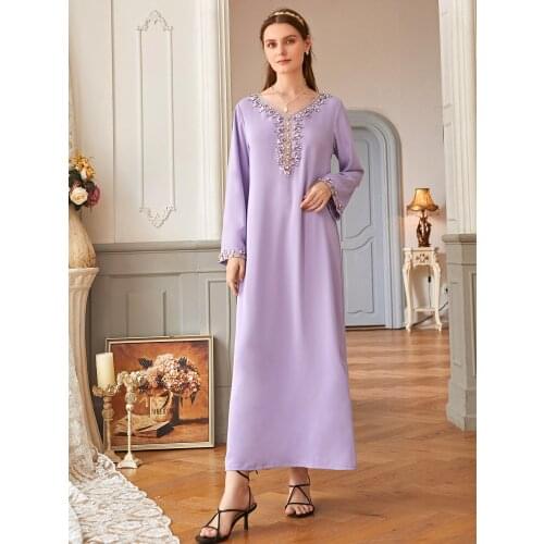 Purple Abaya Dubai Turkey Muslim Fashion Hijab Dress European Good Islam Clothing Dress For Women Vestidos Robe De Moda Musulman