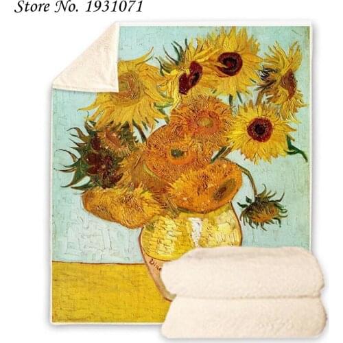 NEW Van Gogh Oil Painting 3D Printed Fleece Blanket for Beds Thick Quilt Fashion Bedspread Sherpa Throw Blanket Adults Kids 09