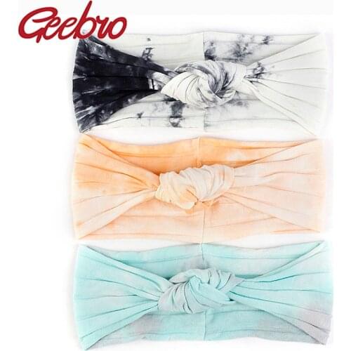 Geebro Women Rainbow Headband Tie Dye width Ribbed Soft Hairbands Cotton Elastic Knot Headwear Hair Accessories For Ladies Girls