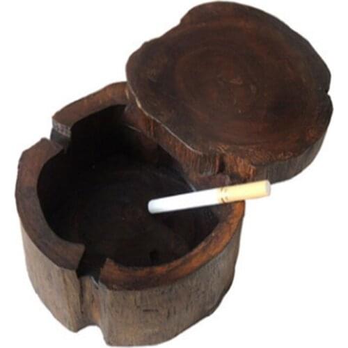 Crative Vintage Wood Color Southeast Asia Features Solid Wood Ashtray Personality Wooden With Lid Ashtray