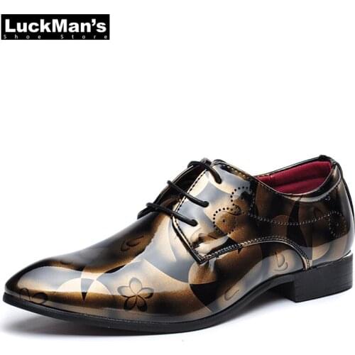 LuckMan Men Dress Shoes Patent Leather Oxfords Shoes Mens Formal Shoes Pointed Toe Chaussures Hommes En Cuir Footwear Plus Size