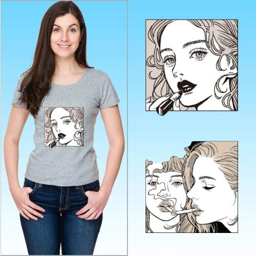 Beauty sisiter Fashion Washable Ironing sticker Thermal transfer printing Heat Transfer PVC Patch Applique on Clothes