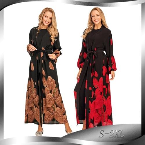 Fashion Printed Lantern Sleeve Cardigan Robe Muslim Abaya abaya dubai turkey muslim dress muslim fashion
