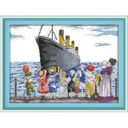 Joy Sunday Printed Cross Stitch Kit Sent Ship Out of The Harbor Printed on Canvas 11&14CT Embroidery Kit for Room Decor Gift