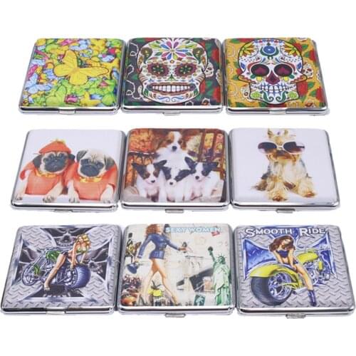 New Cigar Cigarette Metal Case Smoking Tobacco Cigarette Holder 20 Pcs Pocket Portable Cigar Storage Case.Pattern Random