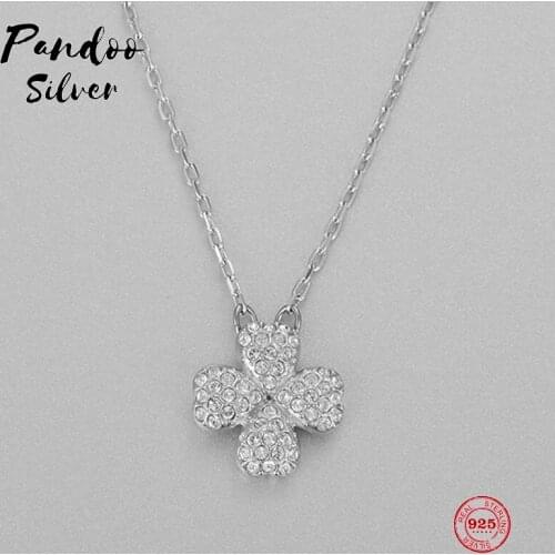 PANDOO Fashion Charm Sterling Silver Original 1:1 Copy, Pendant Plated White Gold Clover Necklace Women Luxury Jewelry Gifts